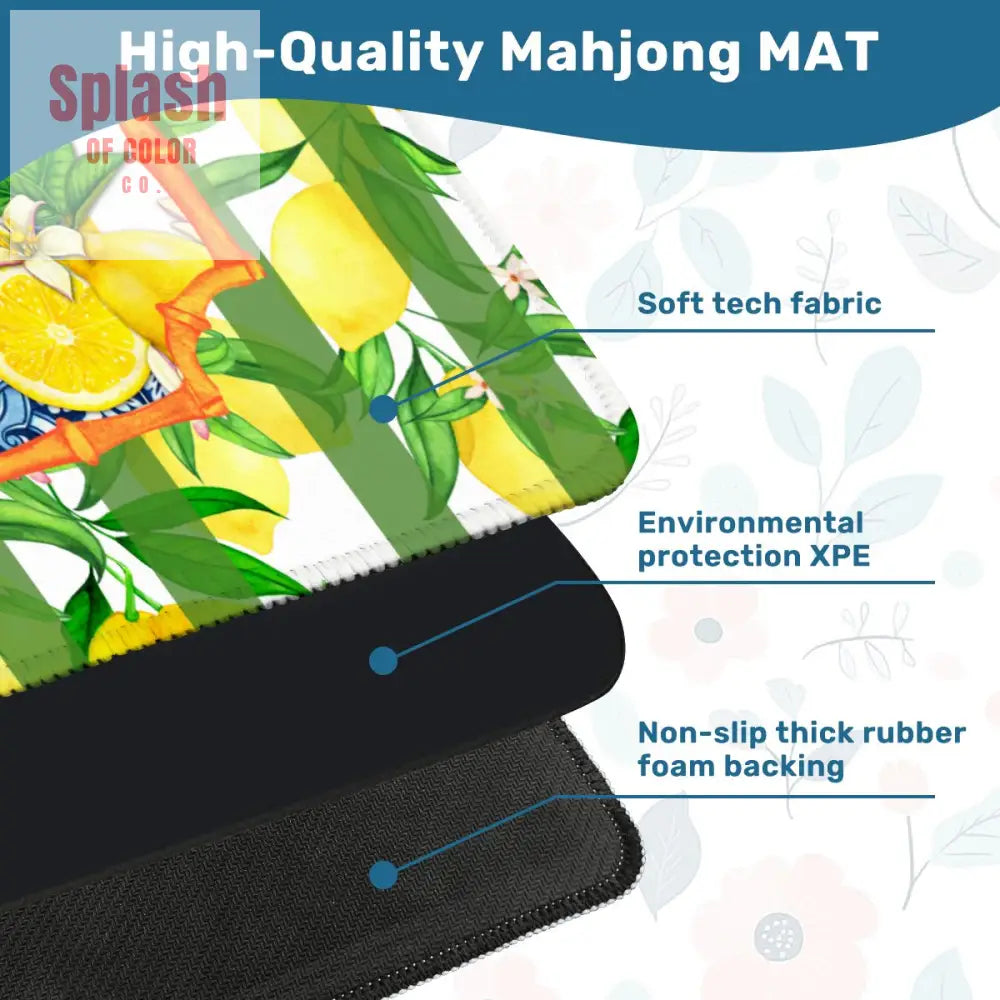 Mahjong Mat Lemon Zest Preppy Green Striped Lemon Mahj Mat 31.5’’x31.5’’ Daily Accessories