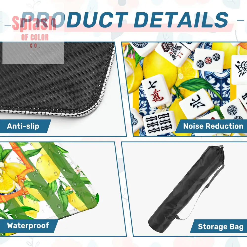 Mahjong Mat Lemon Zest Preppy Green Striped Lemon Mahj Mat 31.5’’x31.5’’ Daily Accessories