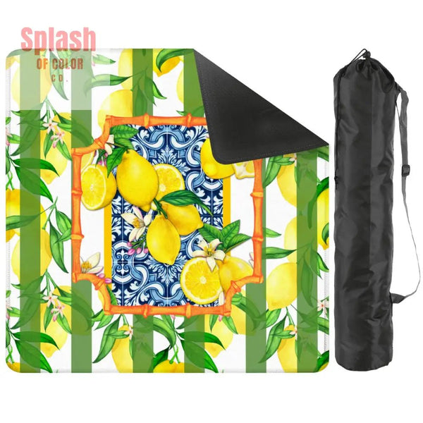 Mahjong Mat Lemon Zest Preppy Green Striped Lemon Mahj Mat 31.5’’x31.5’’ Daily Accessories