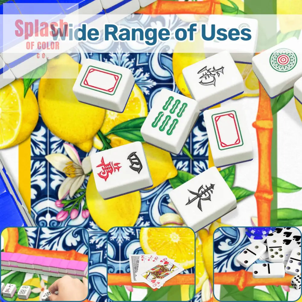 Mahjong Mat Lemon Zest Preppy Green Striped Lemon Mahj Mat 31.5’’x31.5’’ Daily Accessories
