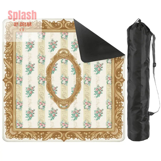 Mahjong Mat Mama Approved Vintage Floral Victorian Gold Frames Game Mat 2mm (Black Bag) Daily Accessories