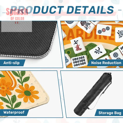 Mahjong Mat Nautical Quirky Sardine Tinned Fish Lover Orange Green Floral Mahj Game Night Mat - 31.5’’x31.5’’ - Daily
