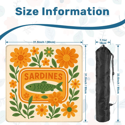 Mahjong Mat Nautical Quirky Sardine Tinned Fish Lover Orange Green Floral Mahj Game Night Mat - 31.5’’x31.5’’ - Daily