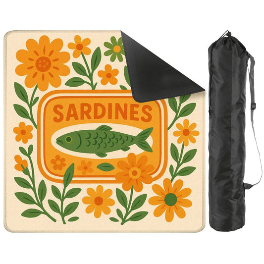 Mahjong Mat Nautical Quirky Sardine Tinned Fish Lover Orange Green Floral Mahj Game Night Mat - 31.5’’x31.5’’ - Daily