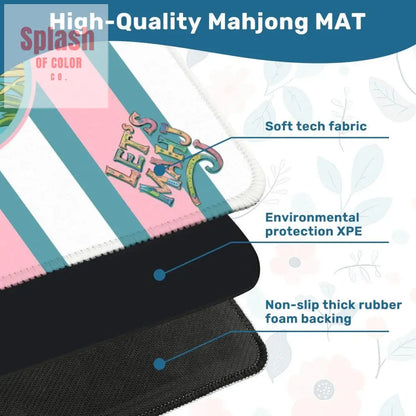Mahjong Mat Palm Beach Florida Flamingo Whimsical Pink Teal Striped Let’s Mahj Game Mat - 31.5’’x31.5’’