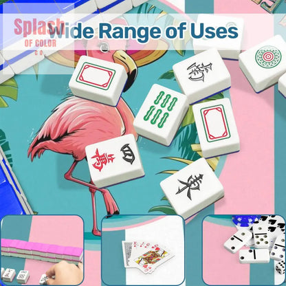 Mahjong Mat Palm Beach Florida Flamingo Whimsical Pink Teal Striped Let’s Mahj Game Mat - 31.5’’x31.5’’