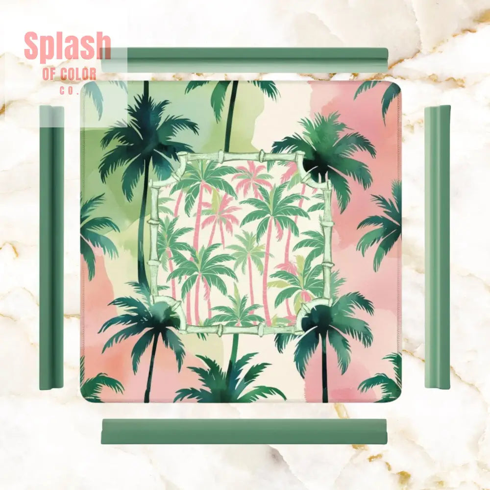 Mahjong Mat Palm Beach Watercolor Pastel Preppy Style Palm Tree Mahjong Mat 31.5’’x31.5’’ Daily Accessories