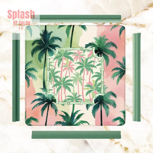Mahjong Mat Palm Beach Watercolor Pastel Preppy Style Palm Tree Mahjong Mat 31.5’’x31.5’’ Daily Accessories