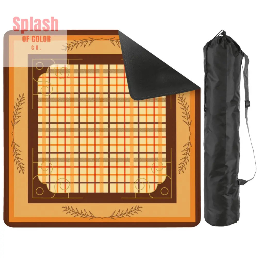 Mahjong Mat Plaid Brown Orange Yellow Mahj Game Mat 2mm (Black Bag) Daily Accessories