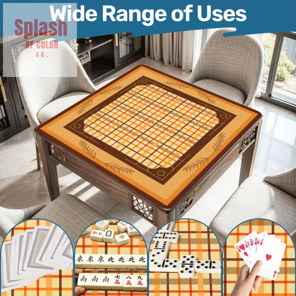 Mahjong Mat Plaid Brown Orange Yellow Mahj Game Mat Daily Accessories