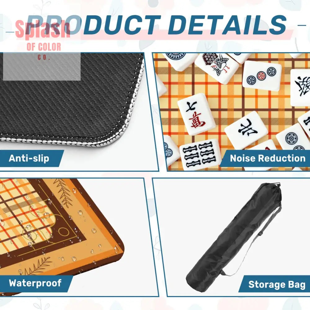 Mahjong Mat Plaid Brown Orange Yellow Mahj Game Mat Daily Accessories
