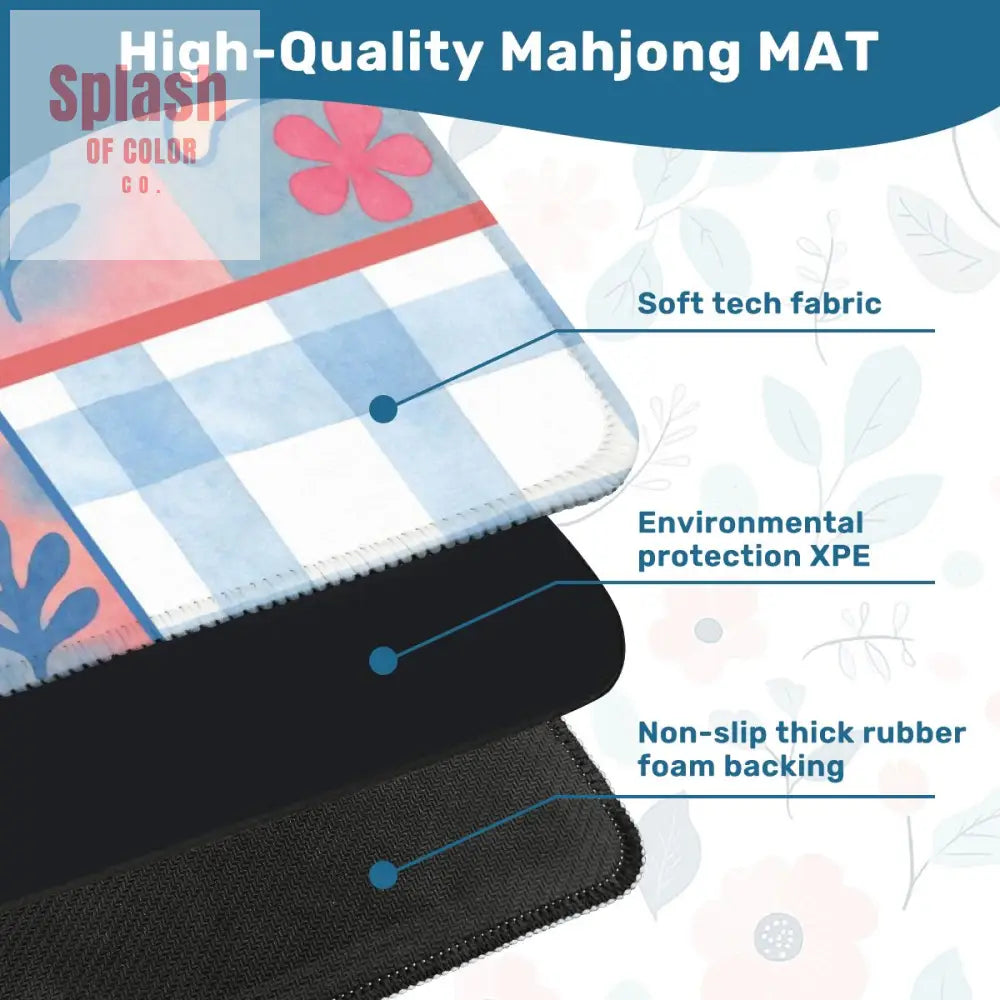 Mahjong Mat Preppy Pink Blue Gingham Mahj Tiles White Cat Mahj Mat - 31.5’’x31.5’’ - Daily Accessories