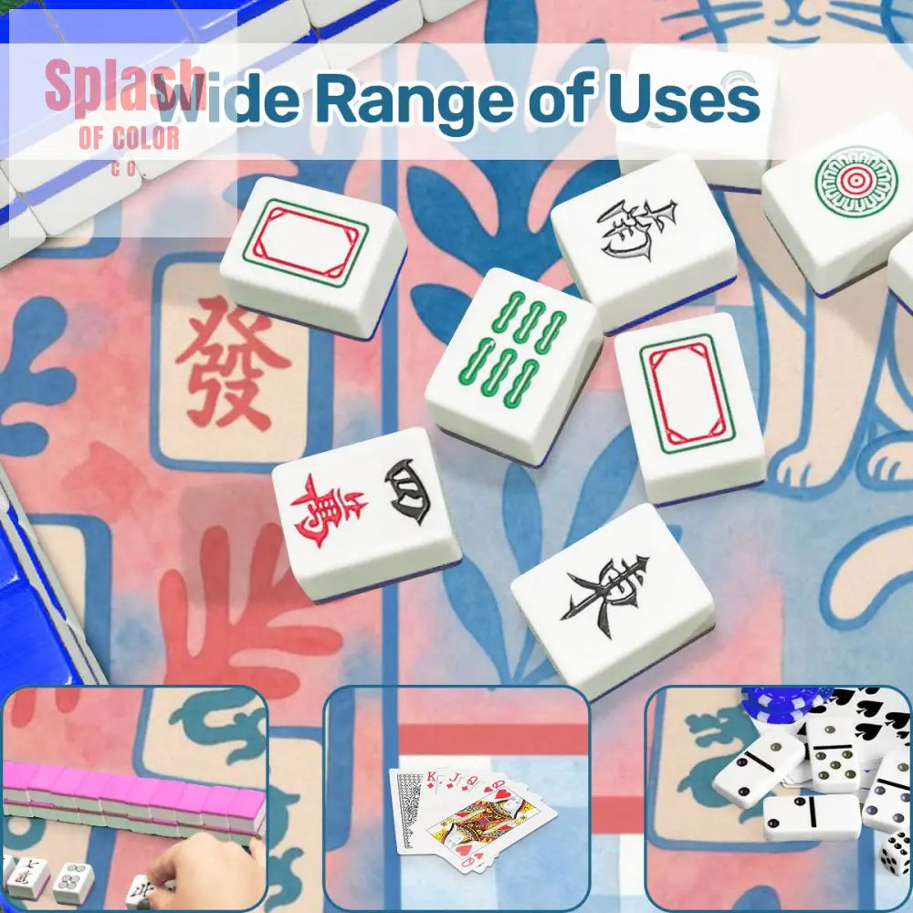 Mahjong Mat Preppy Pink Blue Gingham Mahj Tiles White Cat Mahj Mat - 31.5’’x31.5’’ - Daily Accessories