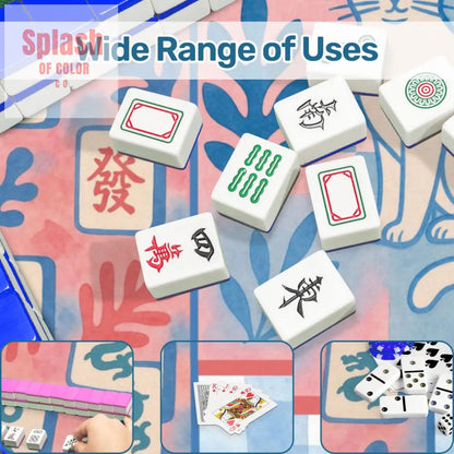 Mahjong Mat Preppy Pink Blue Gingham Mahj Tiles White Cat Mahj Mat - 31.5’’x31.5’’ - Daily Accessories