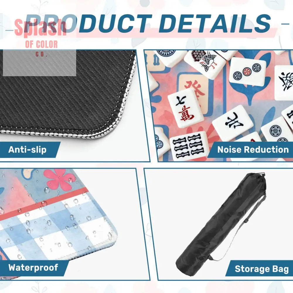 Mahjong Mat Preppy Pink Blue Gingham Mahj Tiles White Cat Mahj Mat - 31.5’’x31.5’’ - Daily Accessories
