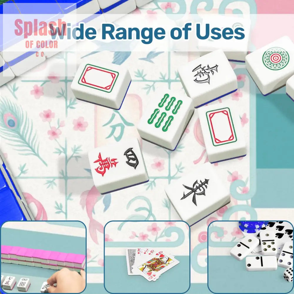 Mahjong Mat Preppy Pink Teal Blue Watercolor Tile Floral Game Mat 31.5’’x31.5’’ Daily Accessories
