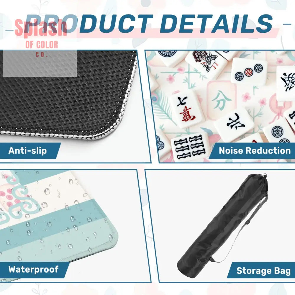 Mahjong Mat Preppy Pink Teal Blue Watercolor Tile Floral Game Mat 31.5’’x31.5’’ Daily Accessories