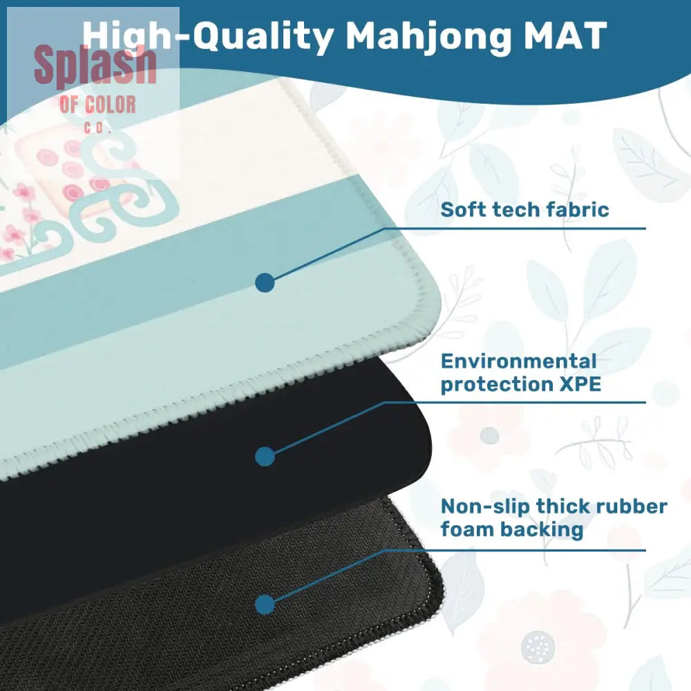 Mahjong Mat Preppy Pink Teal Blue Watercolor Tile Floral Game Mat 31.5’’x31.5’’ Daily Accessories