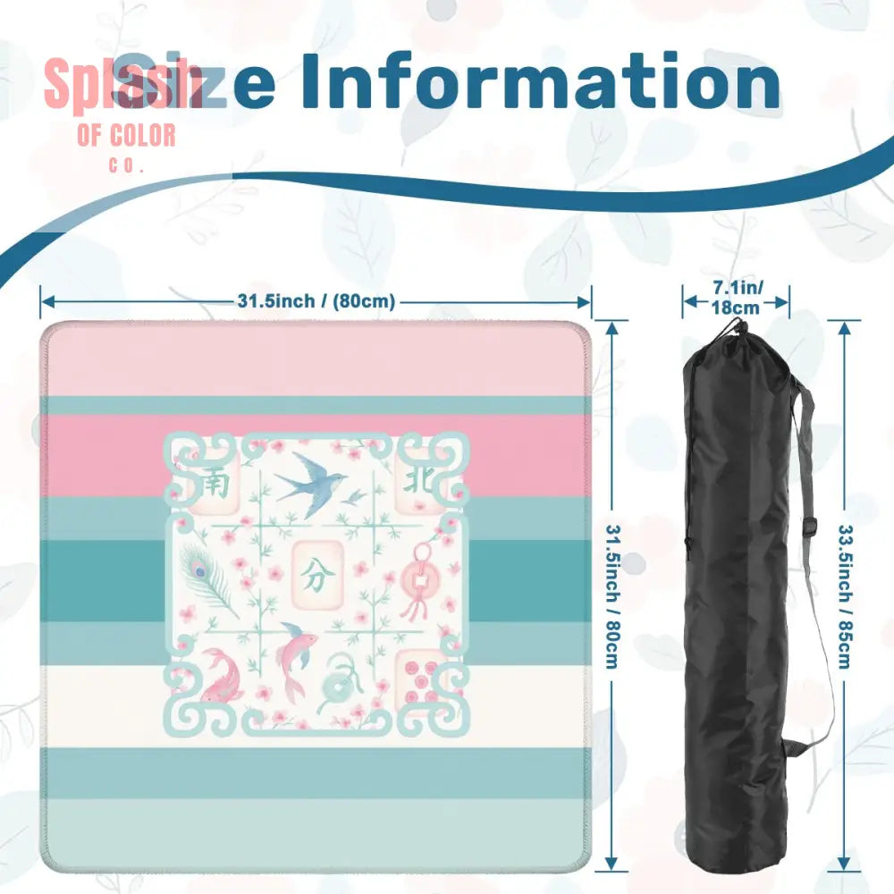 Mahjong Mat Preppy Pink Teal Blue Watercolor Tile Floral Game Mat 31.5’’x31.5’’ Daily Accessories