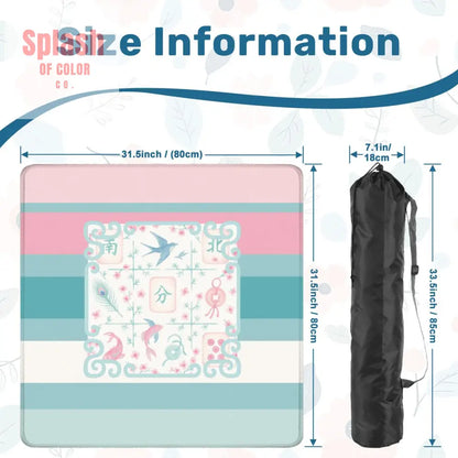 Mahjong Mat Preppy Pink Teal Blue Watercolor Tile Floral Game Mat 31.5’’x31.5’’ Daily Accessories