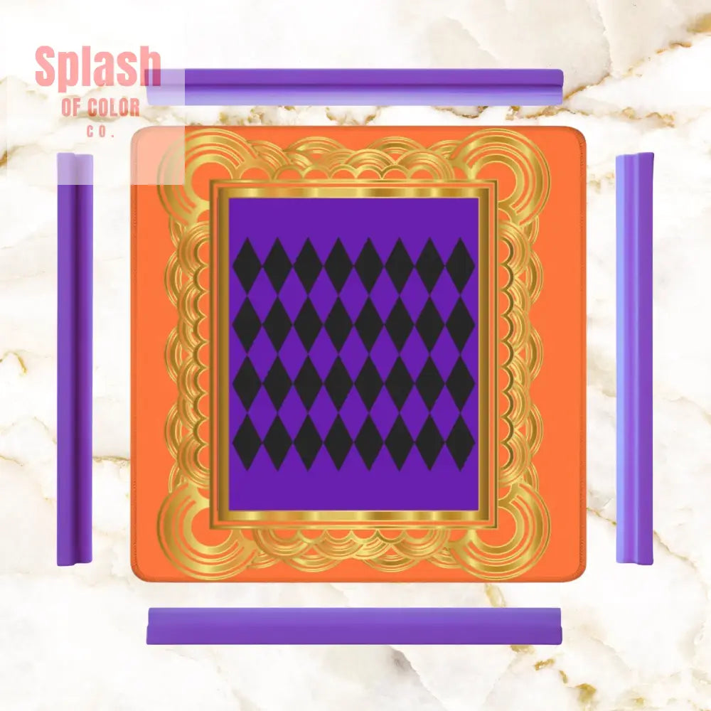Mahjong Mat Renaissance Orange Purple Gold Mahjong Game Mat 31.5’’x31.5’’ Daily Accessories