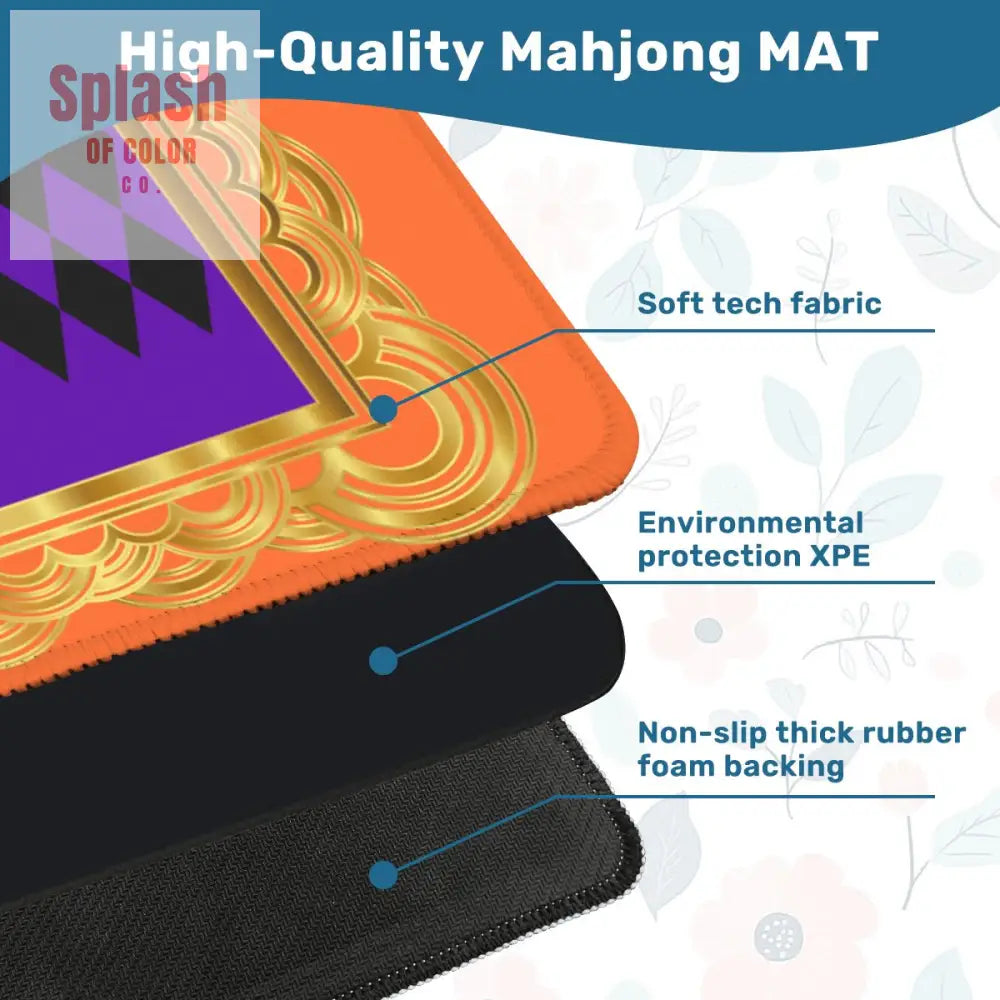 Mahjong Mat Renaissance Orange Purple Gold Mahjong Game Mat 31.5’’x31.5’’ Daily Accessories