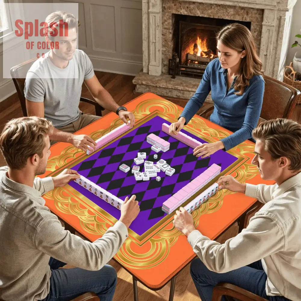 Mahjong Mat Renaissance Orange Purple Gold Mahjong Game Mat 31.5’’x31.5’’ Daily Accessories
