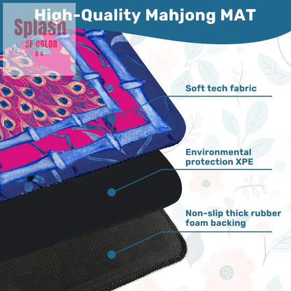 Mahjong Mat Royal Blue Fushcia Pink Floral Peacock Mahj Game Mat Daily Accessories