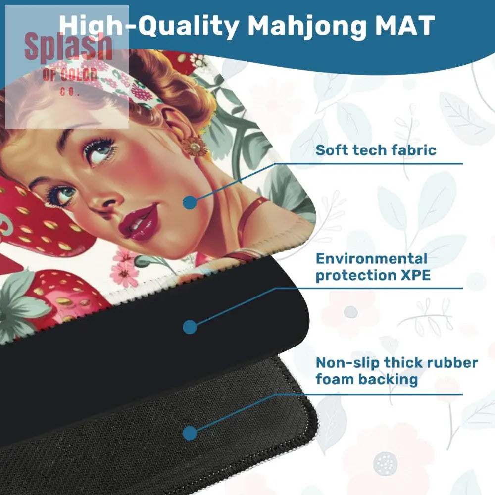 Mahjong Mat Sassy Fun Vintage Gal Strawberry Fields Snarky Mahj Mat - 31.5’’x31.5’’ - Daily Accessories