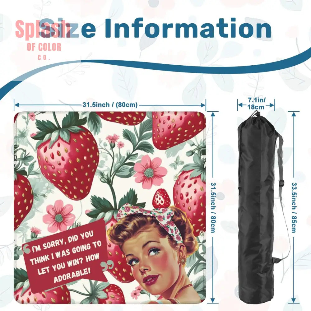 Mahjong Mat Sassy Fun Vintage Gal Strawberry Fields Snarky Mahj Mat - 31.5’’x31.5’’ - Daily Accessories