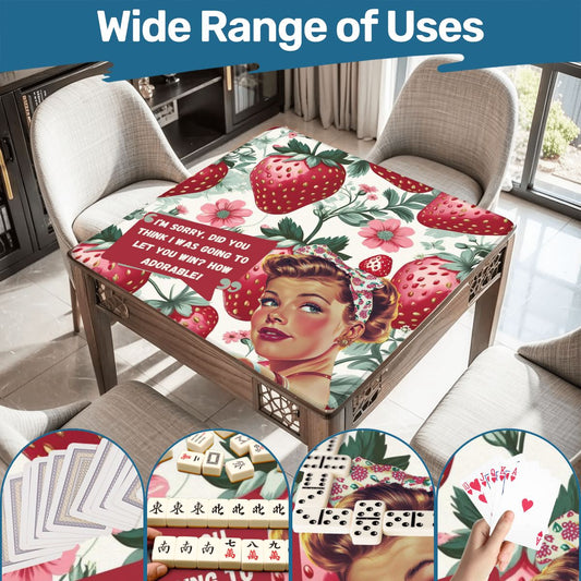 Mahjong Mat Sassy Fun Vintage Gal Strawberry Fields Snarky Mahj Mat - 31.5’’x31.5’’ - Daily Accessories