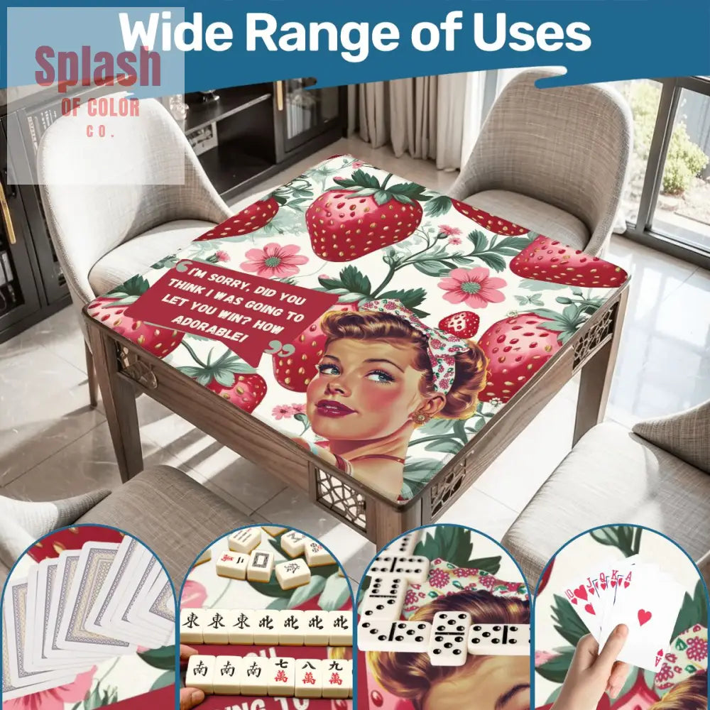 Mahjong Mat Sassy Fun Vintage Gal Strawberry Fields Snarky Mahj Mat - 31.5’’x31.5’’ - Daily Accessories