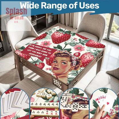 Mahjong Mat Sassy Fun Vintage Gal Strawberry Fields Snarky Mahj Mat - 31.5’’x31.5’’ - Daily Accessories