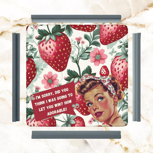 Mahjong Mat Sassy Fun Vintage Gal Strawberry Fields Snarky Mahj Mat - 31.5’’x31.5’’ - Daily Accessories