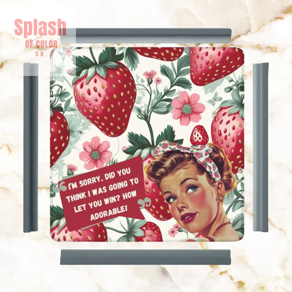 Mahjong Mat Sassy Fun Vintage Gal Strawberry Fields Snarky Mahj Mat - 31.5’’x31.5’’ - Daily Accessories