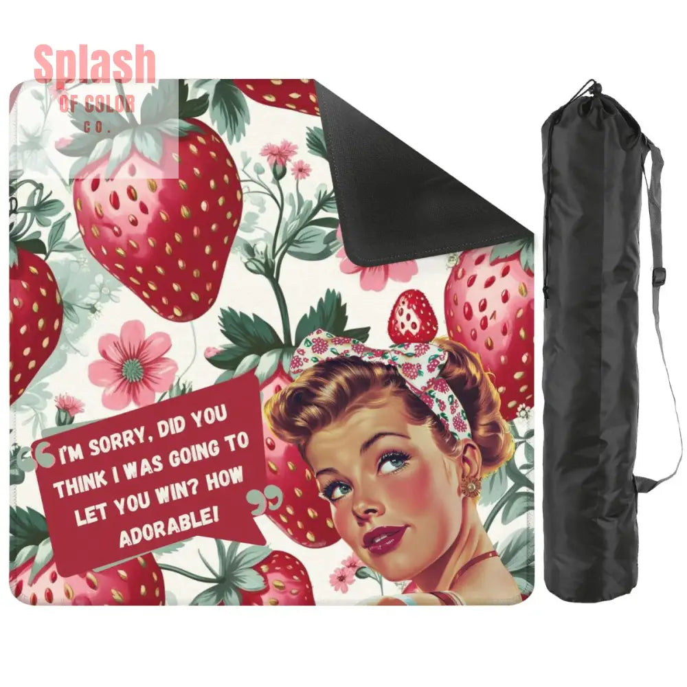Mahjong Mat Sassy Fun Vintage Gal Strawberry Fields Snarky Mahj Mat - 31.5’’x31.5’’ - Daily Accessories