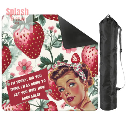 Mahjong Mat Sassy Fun Vintage Gal Strawberry Fields Snarky Mahj Mat - 31.5’’x31.5’’ - Daily Accessories