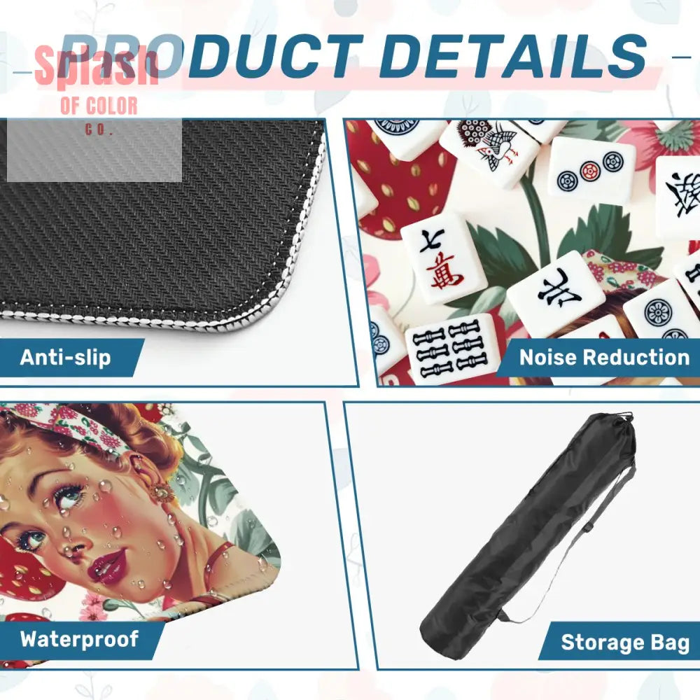 Mahjong Mat Sassy Fun Vintage Gal Strawberry Fields Snarky Mahj Mat - 31.5’’x31.5’’ - Daily Accessories