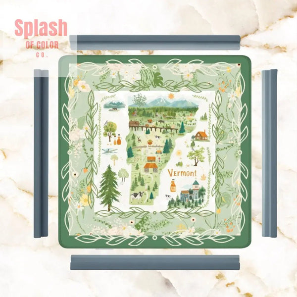 Mahjong Mat State Of Vermont Green Floral Preppy Pride Mahj Mat - Splash of Color co.