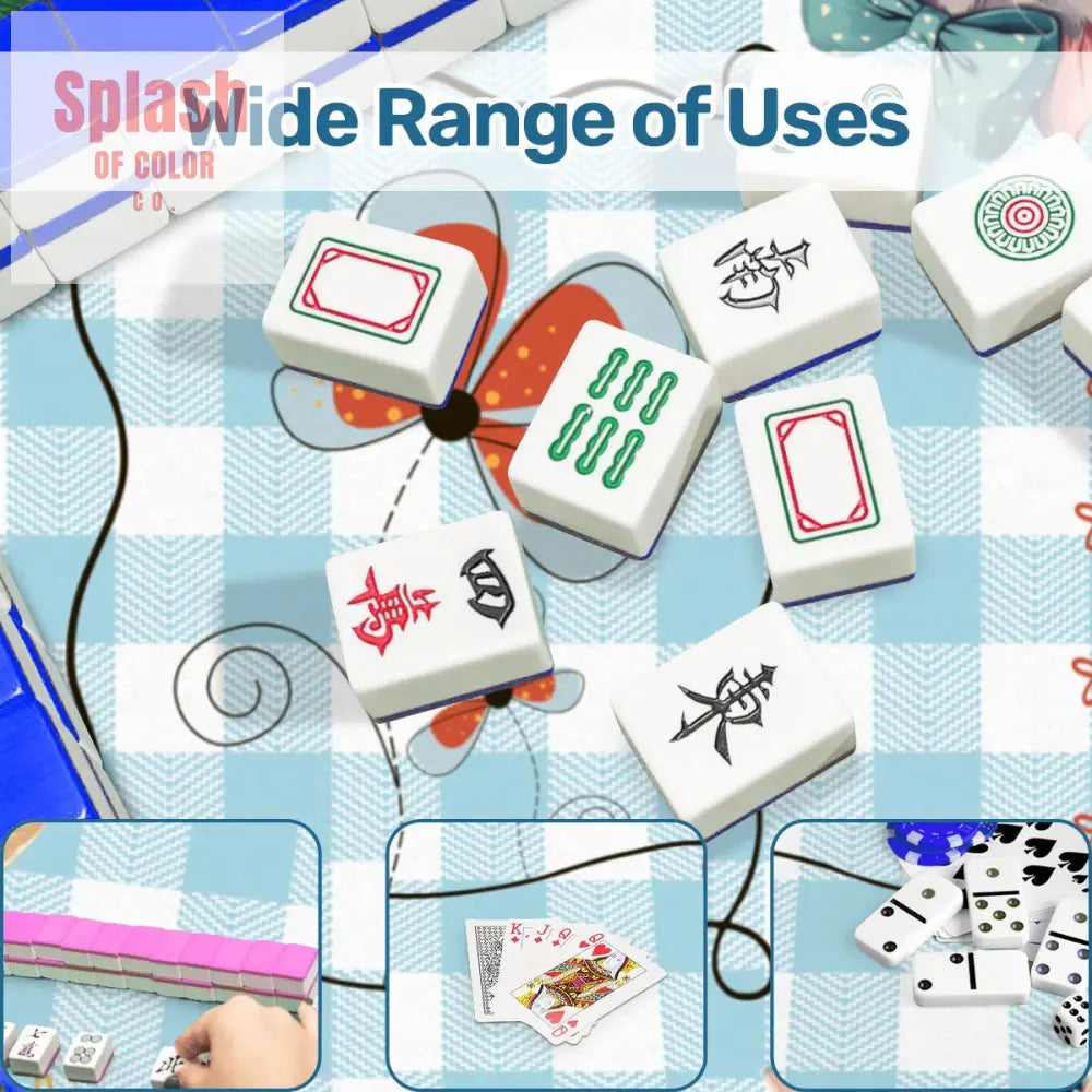 Mahjong Mat Vintage Whimsical Kittens Blue White Gingham Preppy Check Mahj Mat Daily Accessories