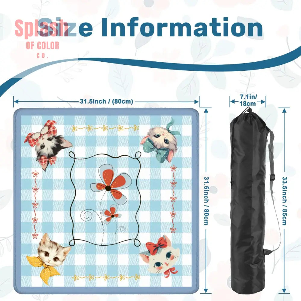 Mahjong Mat Vintage Whimsical Kittens Blue White Gingham Preppy Check Mahj Mat Daily Accessories