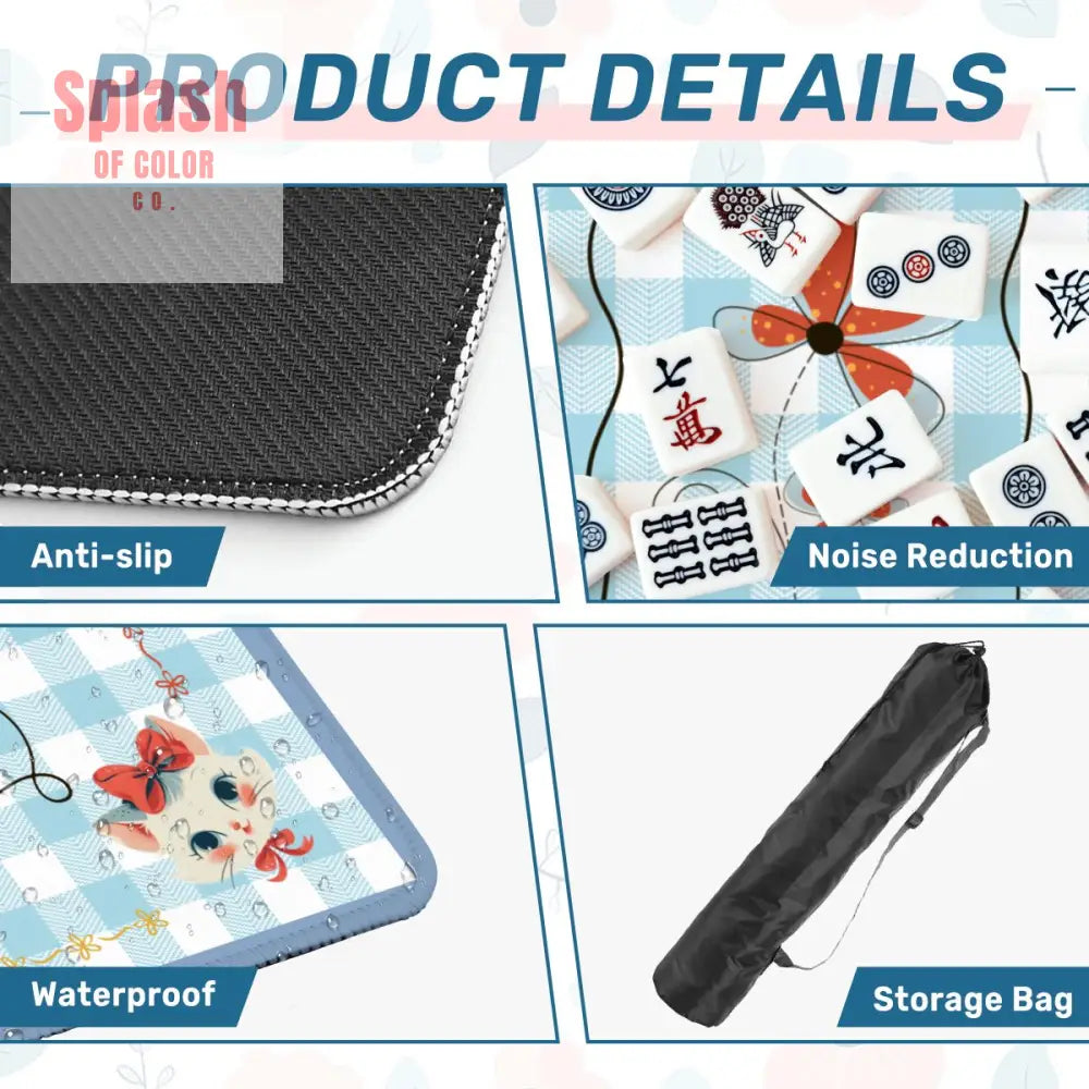 Mahjong Mat Vintage Whimsical Kittens Blue White Gingham Preppy Check Mahj Mat Daily Accessories