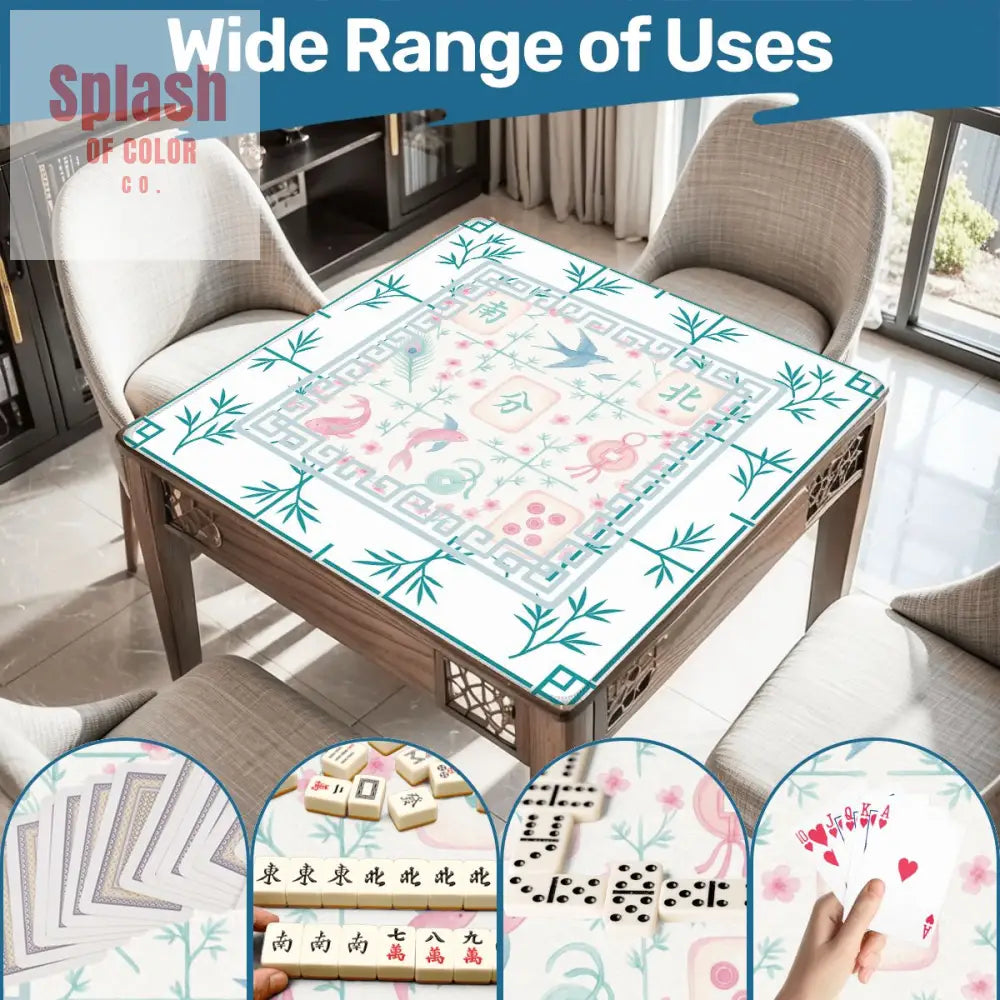 Mahjong Mat Watercolor Asian Zen Floral Pastel Mahjong Tile Game Mat 31.5’’x31.5’’ Daily Accessories