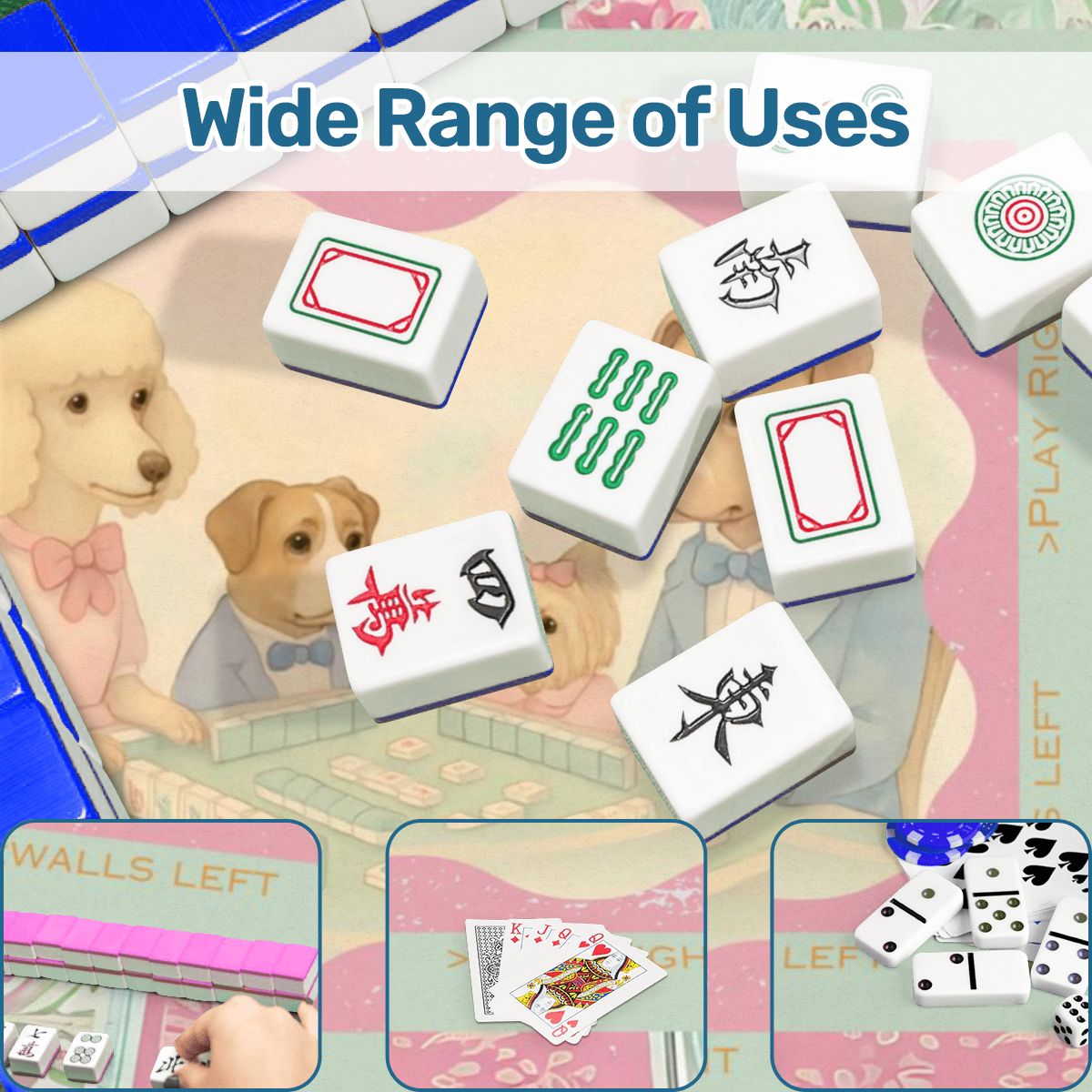 Mahjong Mat Watercolor Dogs Playing Mahjong Cute Preppy Quirky Learning Mahj Mat - 31.5’’x31.5’’ - Daily Accessories