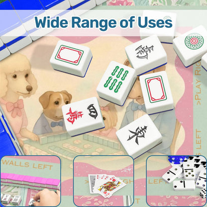 Mahjong Mat Watercolor Dogs Playing Mahjong Cute Preppy Quirky Learning Mahj Mat - 31.5’’x31.5’’ - Daily Accessories