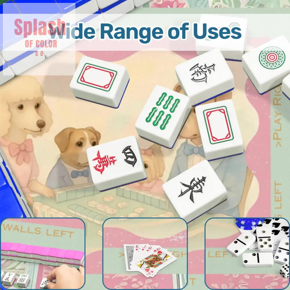 Mahjong Mat Watercolor Dogs Playing Mahjong Cute Preppy Quirky Learning Mahj Mat - 31.5’’x31.5’’ - Daily Accessories