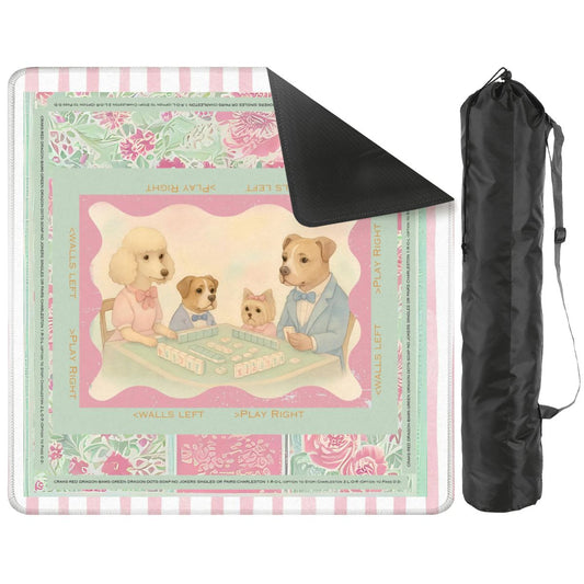 Mahjong Mat Watercolor Dogs Playing Mahjong Cute Preppy Quirky Learning Mahj Mat - 31.5’’x31.5’’ - Daily Accessories