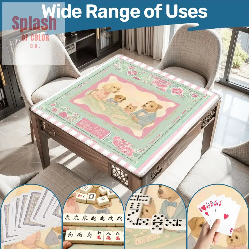 Mahjong Mat Watercolor Dogs Playing Mahjong Cute Preppy Quirky Learning Mahj Mat - 31.5’’x31.5’’ - Daily Accessories