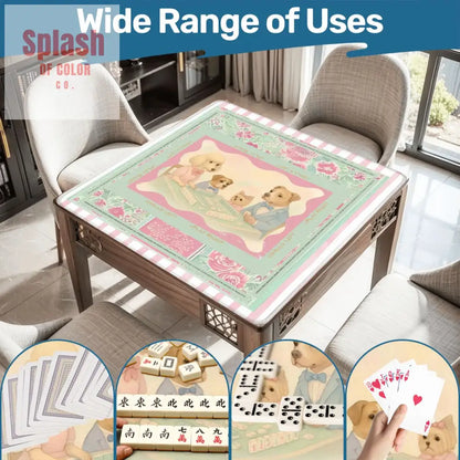 Mahjong Mat Watercolor Dogs Playing Mahjong Cute Preppy Quirky Learning Mahj Mat - 31.5’’x31.5’’ - Daily Accessories
