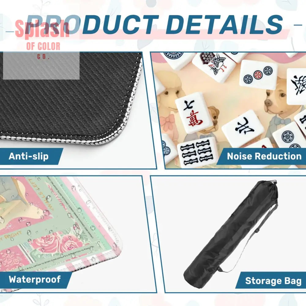 Mahjong Mat Watercolor Dogs Playing Mahjong Cute Preppy Quirky Learning Mahj Mat - 31.5’’x31.5’’ - Daily Accessories
